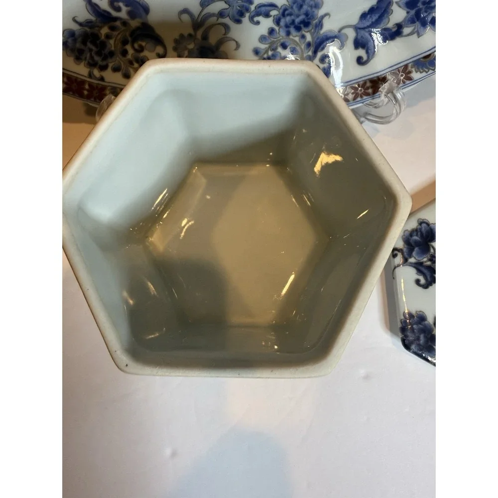 Blue & White Floral Porcelain Decorative Tray and Covered Box Set